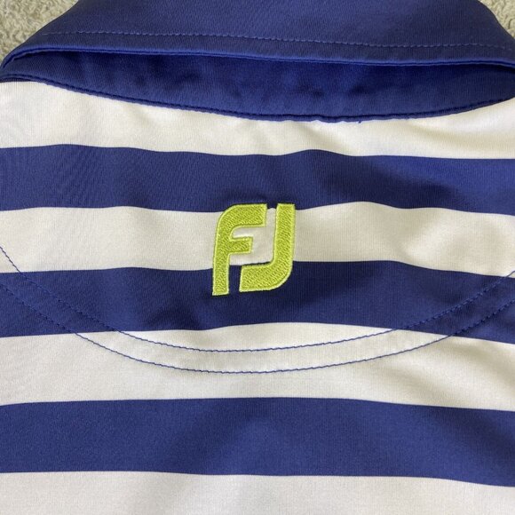 FootJoy Polo Shirt Mens‎ XL Blue White Lime Green Stripe Golf Embroidered - Picture 9 of 11